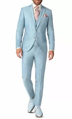 Mens 3 Piece Blue Tuxedo Suit Slim Fit Wedding Party Dinner Slim Fit Coat Pants • $297