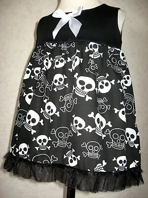 £17.50 • Buy Black Funky Skulls Dress White Baby Girls Rock Punk Gift Party Set Retro Gothic