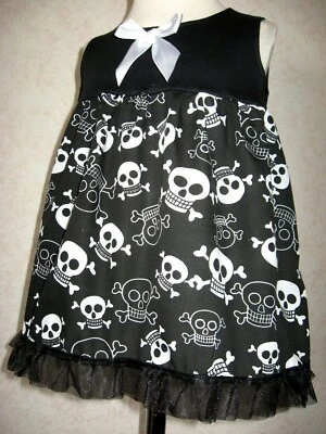 £17.50 • Buy Black Funky Skulls Dress White Baby Girls Rock Punk Gift Party Set Retro Gothic