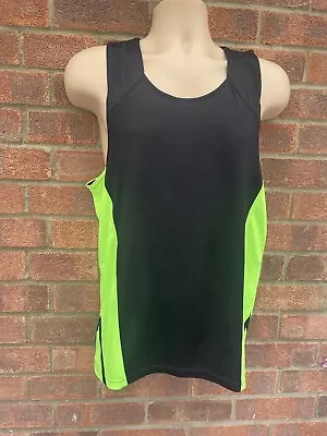 Game Gear Men`s Cooltex Black & Neon Green Runningsports Top  Sz Medium • £1.99