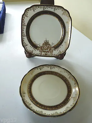 Meito China Gold And Cream Hand Painted Saucer And Tea Plate 2 Piece Used • £19.99