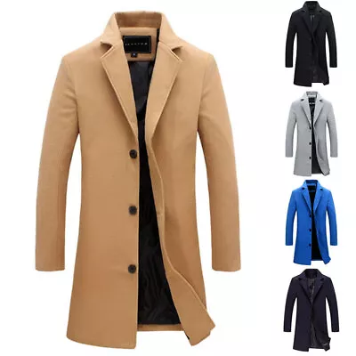 Mens Wool Overcoat  Long Covert Overcoat Warm Winter Cashmere Coat  • $31.15