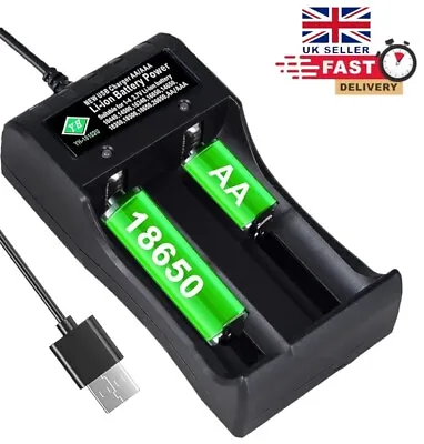 3.7V Battery  2 Slots USB Charger Rechargeable Lithium Battery Fast Charger • £7.99