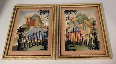 Courting Couple Reverse Painting Bubble Glass Pictures Morris Bendien NY • $50.75