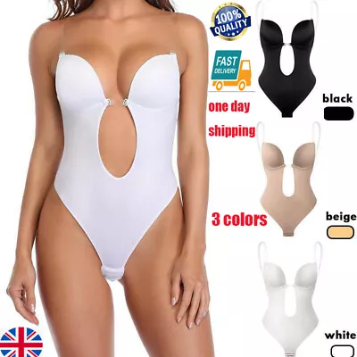 Lady Deep U-Plunge Bra Straps Backless Wedding Bodysuit Shapewear Body Shapers • £8.79