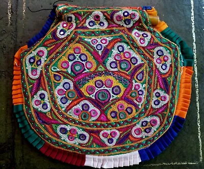 Gujarat Hand Fan Vintage With Mirrors Embroidery India # • $92.49