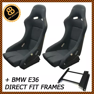 Pair BB5 LARGE Fixed Fibreglass Racing Bucket Seat + Sub Frames For BMW E36 E46 • $593.52