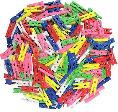 100 Wooden 25 Mm Mini Pegs Coloured Ideal For Crafting • £3.99