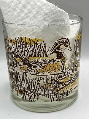 Libbey Bar Glasses Mallard Duck Hunting Lodge Whiskey Low Ball Vtg Set Of 4 • $30.34