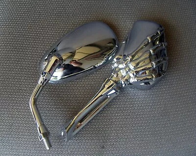 Motorcycle Chrome Skull Skeleton Hand Side Rearview Mirrors For Harley Davidson • $15