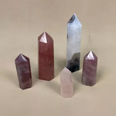 5 Pieces Of Natural Quarts Crystal Stone Towers Pink White Polished Gemstone • £35