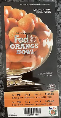 Orange Bowl Ticket Jan 2 2007 (full Unused Ticket) • $19.99