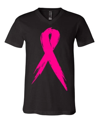 $24.76 • Buy Pink Ribbon Breast Cancer Awareness V-Neck T-Shirt Hope Fight Survivor Tee