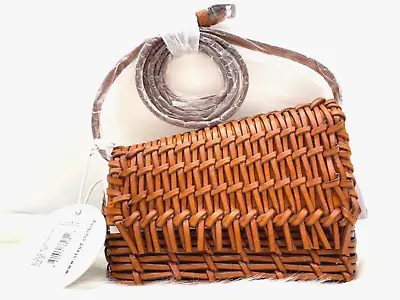AUTH NWT $350 STAUD Women’s Acute Leather Woven Shoulder Crossbody Bag In Tan • $219.99