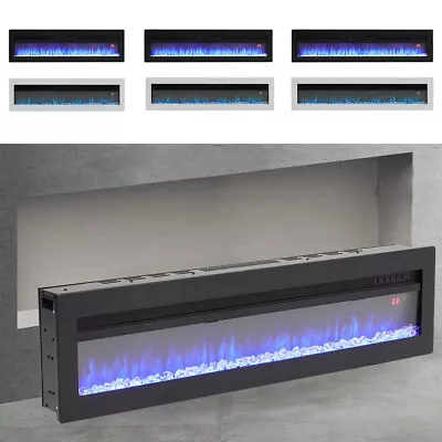 50  60  LED Electric Mounted Recessed Fireplace Heater Wall Fire And Metal Stand • £239.95