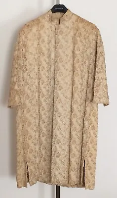 Vtg 1960s Gold Brocade Coat 3/4 Sleeves Metallic Damask Slit Side 43  Long MCM • $79.99