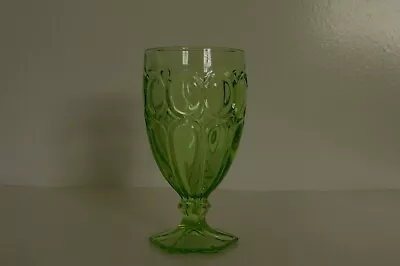 Vintage Fostoria Moonstone Glass Water Goblet Olive Green MCM 1970s Footed READ • $10