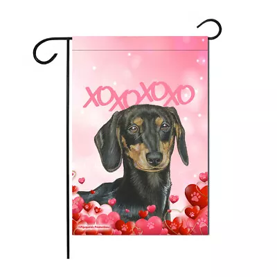 Dachshund Black And Tan Smooth Valentine's Day Garden Flag Double Sided 12  X  • $19.95