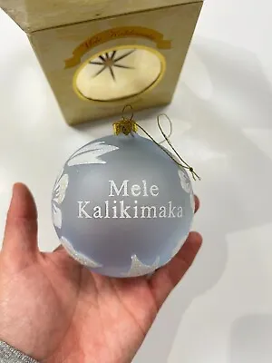 Hawaiian Floral Christmas Glass Ornament Island Mele Kalikimaka Frosted Blue • $15