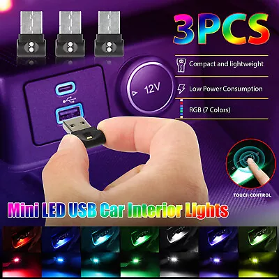3x USB RGB LED Mini Car Interior Light Neon Atmosphere Ambient Lamp Accessories • $9.98
