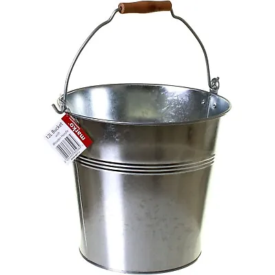 Metal Bucket Large 12l Galvanised Wooden Handle Strong Steel Water Coal Garden • £6.99