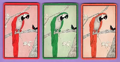 3 Single Swap Playing Cards PARAKEETS COLORFUL CAGED BIRDS DECO VINTAGE SET Of 3 • $4.29