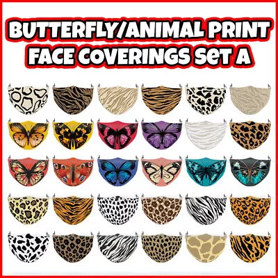 COLOURED Animal Print/Butterfly Face Covering Mask ADULTS MASKS Set A • £6.99