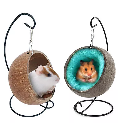 Hamster Coconut Hideout Small Animal Natural Coconut Hamster Hammock Hut Hide • $14.45