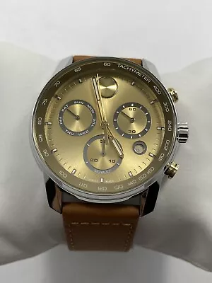 Movado Bold Verso Chronograph Quartz Brown Leather Strap Men's Watch 3600908 • $299.95