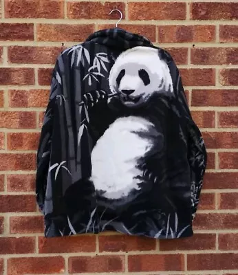 Vintage Black White Panda Fleece Jacket Animal Zip Up Cardigan Coat Grey M/L • £45