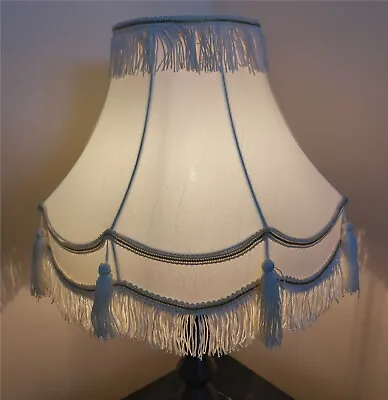 £89.99 • Buy Lampshade Gold Trim Fringe Tassle Table Lamp Shades Double Scallop Bell Ivory 