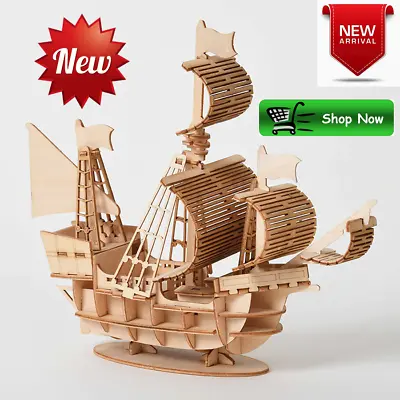 SAILING SHIP Woodcraft Construction Kit Wooden Model 3D Jigsaw Puzzle KID/ADULT • £5.45