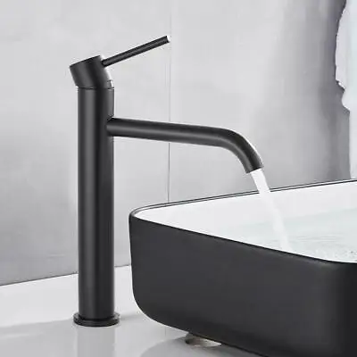 £3.99 • Buy Matt Black Bathroom Taps Tall Basin Mixer Tap Stainless Steel Countertop Faucets