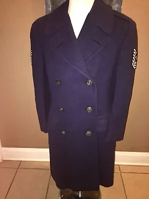 Vintage Oct 1949 USAF MILITARY OFFICER MASTER SARGENT Blue Wool DRESS COAT 35R! • $45