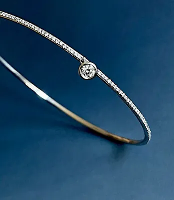 1ct Diamond Bangle In 18ct White Gold Solitaire Charm Slip On Round Cervin Blanc • £2389