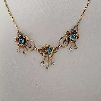 Vintage Van Dell 12k Gold Fill Blue Gem Necklace With Matching Earrings 15   • $49.99