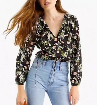 J. Crew Liberty Poppy Dream Shirt Blouse 0 XS Sold Out Blouse Floral Print Black • $25
