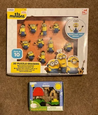 New Down On The Farm Erasers & Minions 10 3d Puzzle Novelty Erasers / Rubbers • £3.50