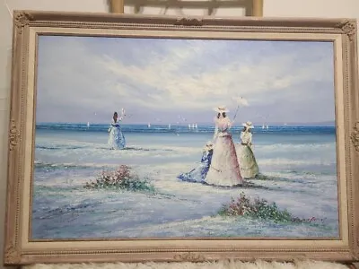 Marie Charlot Ladies At The Beach Large Oil On Canvas Signed Original RARE • $99.99