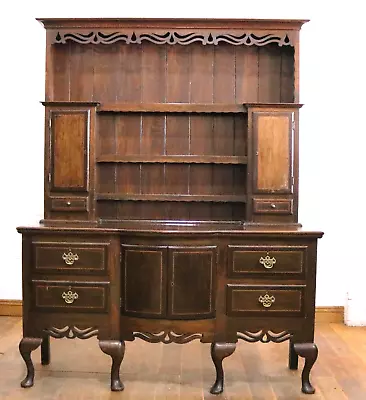 Antique Farmhouse Inlaid Oak Bow Front Dresser - Sideboard • £295