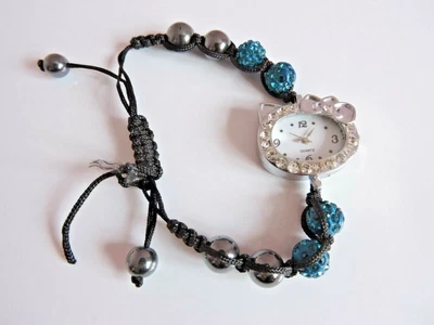 £8.99 • Buy Chunky Chakra Beads Bracelet Ladies Girls Wristwatch Oval Hello Kitty Face Bow