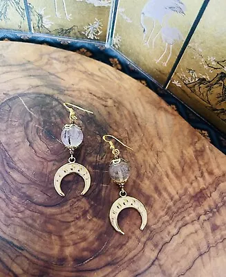 Boho Witch Moon Phases Earrings Pagan Witch Wicca Jewellery - Rutilated Quartz • £6.99