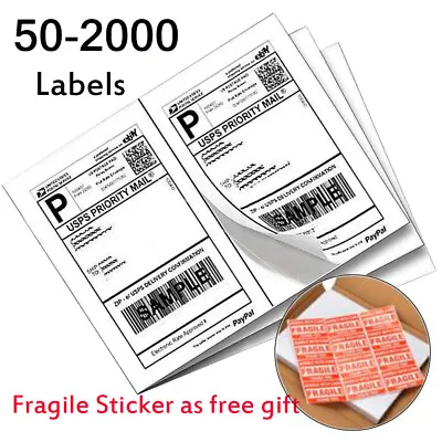 50-2000 Premium 8.5x5.5 Half Sheet Shipping Labels Self Adhesive 2 Per Sheet UPS • $7.59