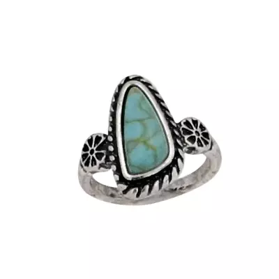 New! Silver And 'TURQUOISE LAGOON' ATTITUDE RING W/ Flower Petals Blossoms • $20