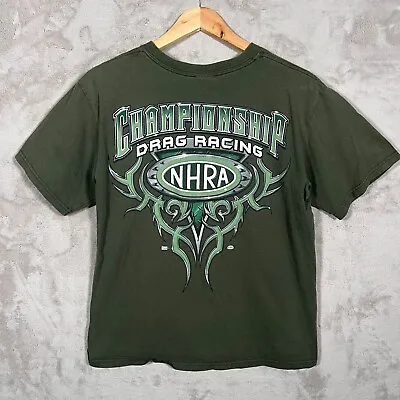 Vintage NHRA Drag Racing T-Shirt Mens Medium Green Tribal Graphic • $10.50