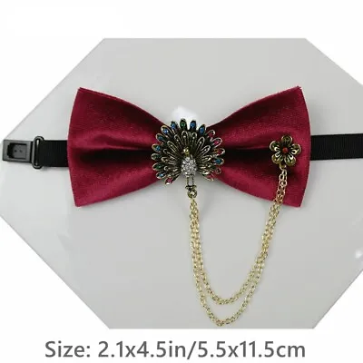 Men Velvet Bow Tie Neckties Pre Tied Peacock Flower Chain Neck Collar Decor • $10.48