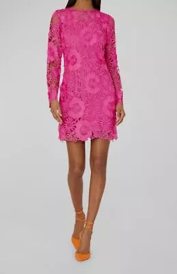 $450 Milly Women Pink Nessa Long-Sleeve Floral Lace Mini Dress Size 4 • $144.38