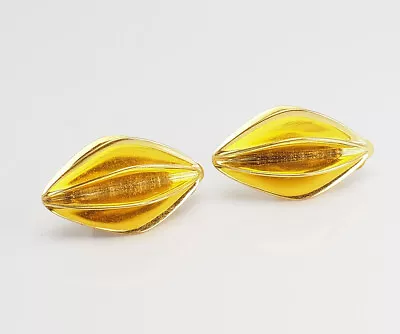 Modernist Vintage Gold Tone Metal Ribbed Dimond Shape Clip On Earrings MMA • $35