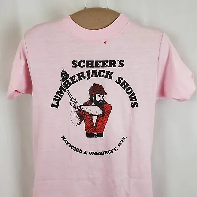 Vintage Scheer's Lumberjack Show T-Shirt Small Pink Single Stitch Deadstock 80s • $18.99