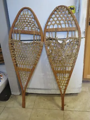 Vintage   Wooden Snowshoes Size  42  `` Long By  14 ` Wide  Chalet Decor   3741 • $34.99